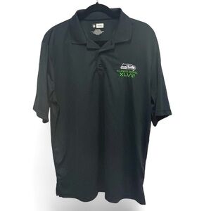 Mens NFL Seahawks Superbowl XLVIII polo in black with embroidered logo size XL